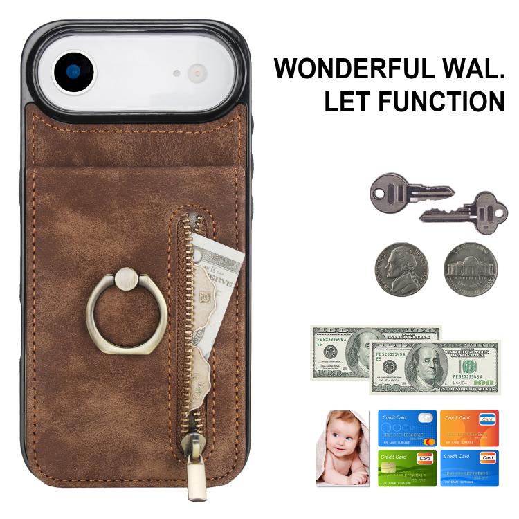 For iPhone Air Retro Ring and Zipper RFID Card Slot Phone Case