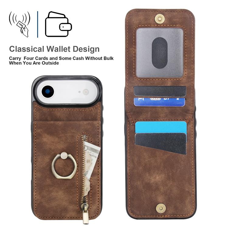 For iPhone Air Retro Ring and Zipper RFID Card Slot Phone Case