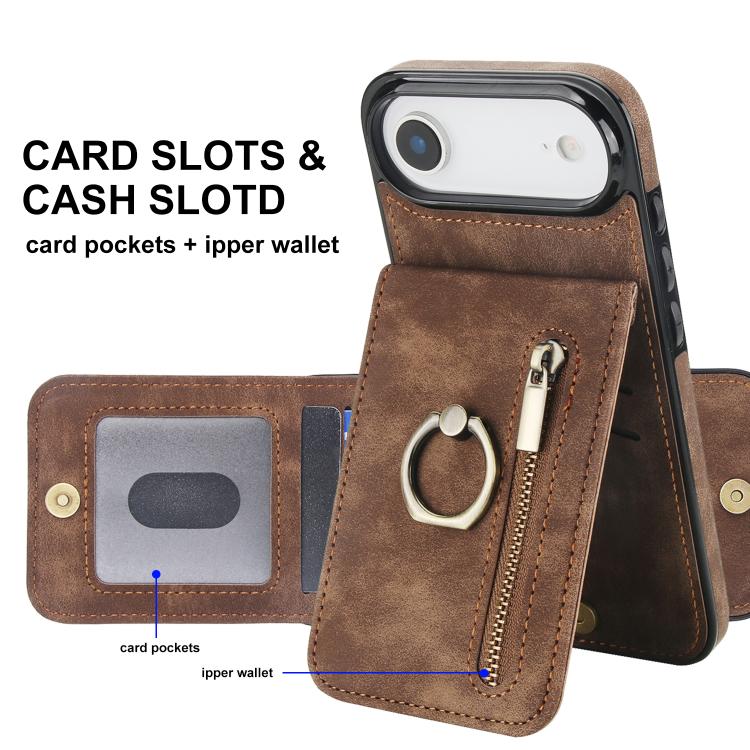 For iPhone Air Retro Ring and Zipper RFID Card Slot Phone Case
