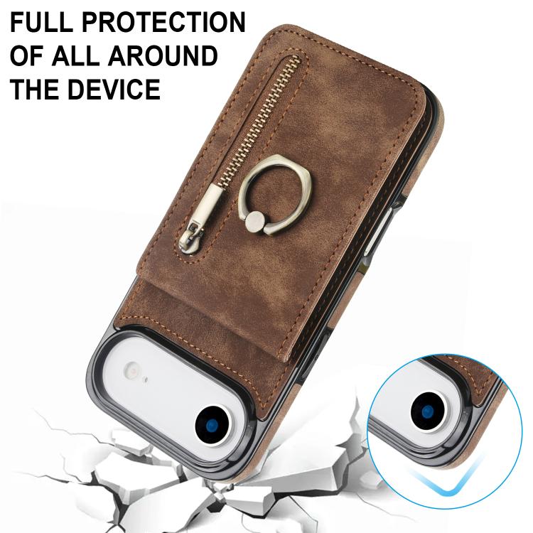 For iPhone Air Retro Ring and Zipper RFID Card Slot Phone Case
