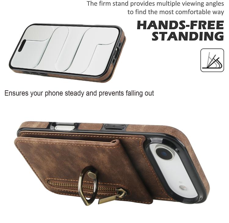 For iPhone Air Retro Ring and Zipper RFID Card Slot Phone Case