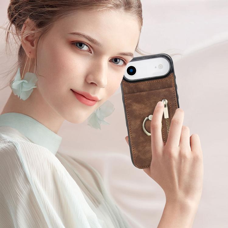 For iPhone Air Retro Ring and Zipper RFID Card Slot Phone Case