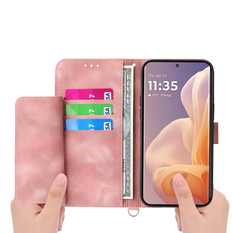 For Motorola Moto G85 Skin Feel Flowers Embossed Wallet Leather Phone Case