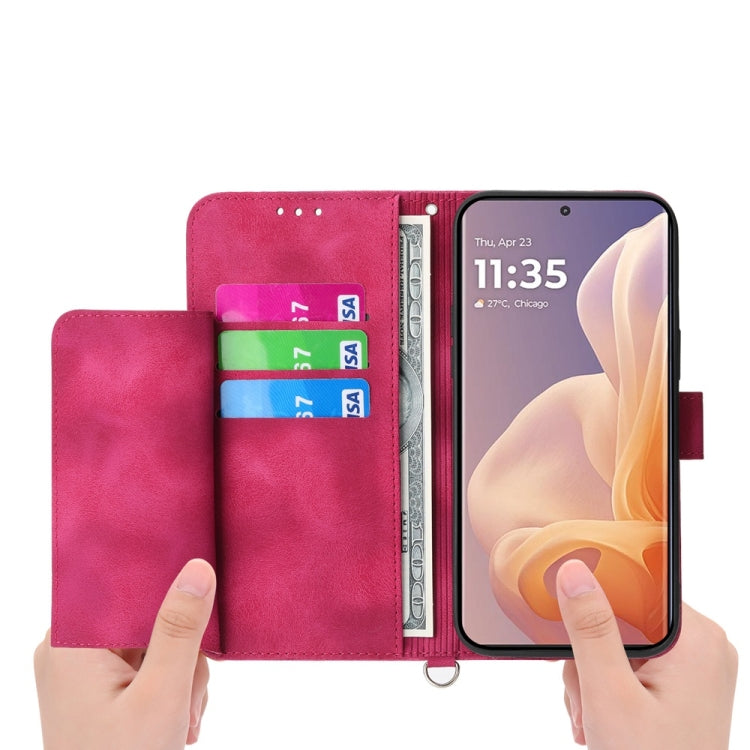 For Motorola Moto G85 Skin Feel Flowers Embossed Wallet Leather Phone Case