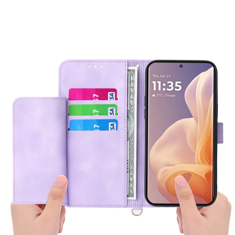For Motorola Moto G85 Skin Feel Flowers Embossed Wallet Leather Phone Case