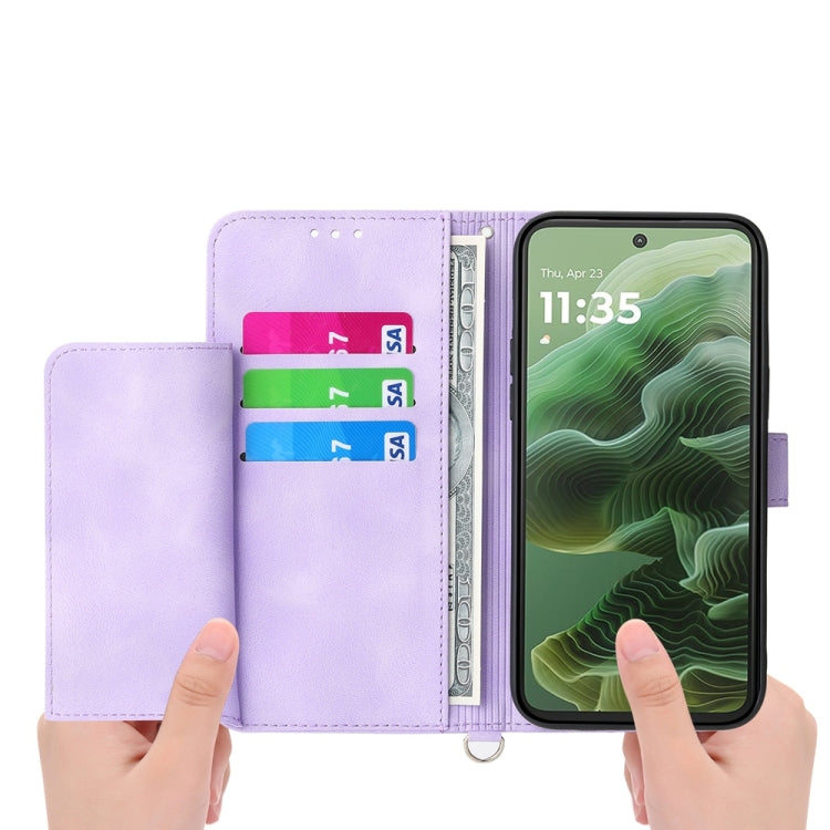 For Motorola Moto G35 Skin Feel Flowers Embossed Wallet Leather Phone Case