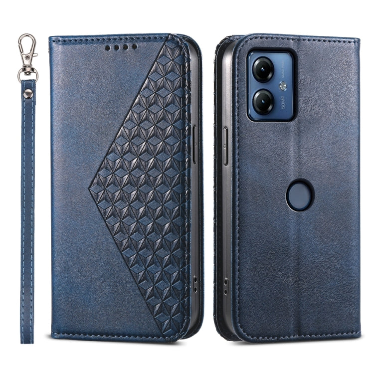 For Motorola Moto G14 Cubic Grid Calf Texture Magnetic Leather Phone Case