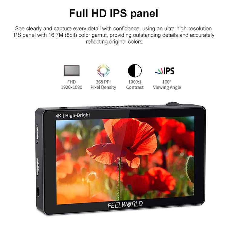 FEELWORLD LUT5E 5.5 inch High Bright 1600nit Touch Screen DSLR Camera Field Monitor F970 External Power and Install Kit 4K HDMI 1920X1080 IPS Panel(Black)