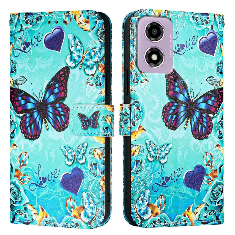 For Motorola Moto E14 Colored Drawing Pattern Plain Weave Leather Phone Case