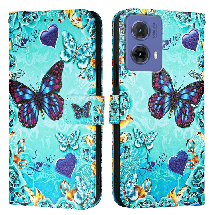 For Motorola Moto G85 Colored Drawing Pattern Plain Weave Leather Phone Case