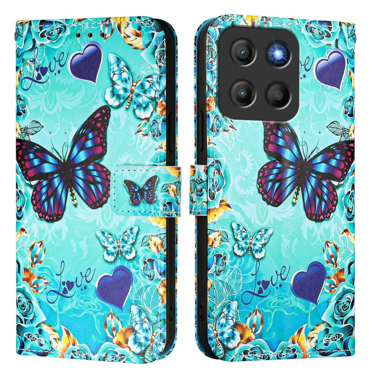For Motorola Moto G15 Colored Drawing Pattern Plain Weave Leather Phone Case