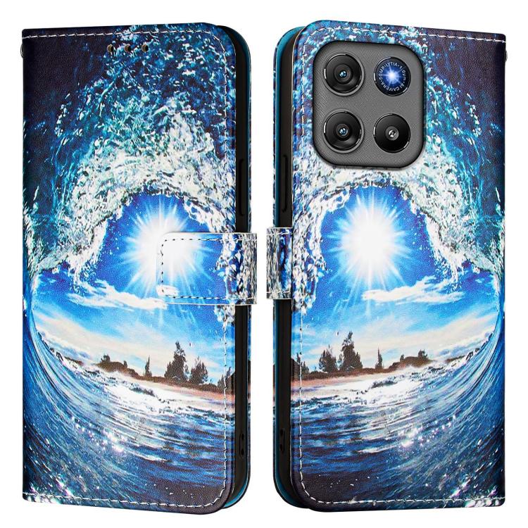 For Motorola Moto G67 Power 5G Colored Drawing Pattern Plain Weave Leather Phone Case