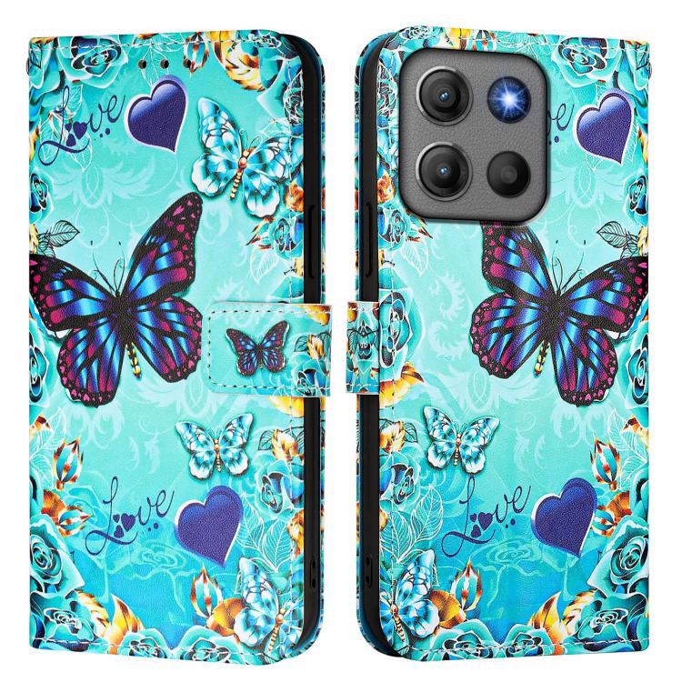 For Motorola Moto G17 / G17 Power Colored Drawing Pattern Plain Weave Leather Phone Case