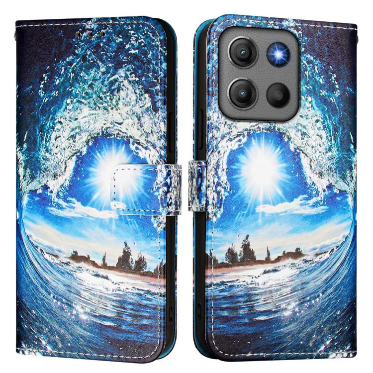 For Motorola Moto G17 / G17 Power Colored Drawing Pattern Plain Weave Leather Phone Case
