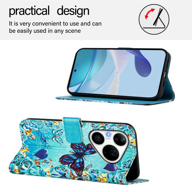 For Huawei Pura 90 Pro Colored Drawing Pattern Plain Weave Leather Phone Case