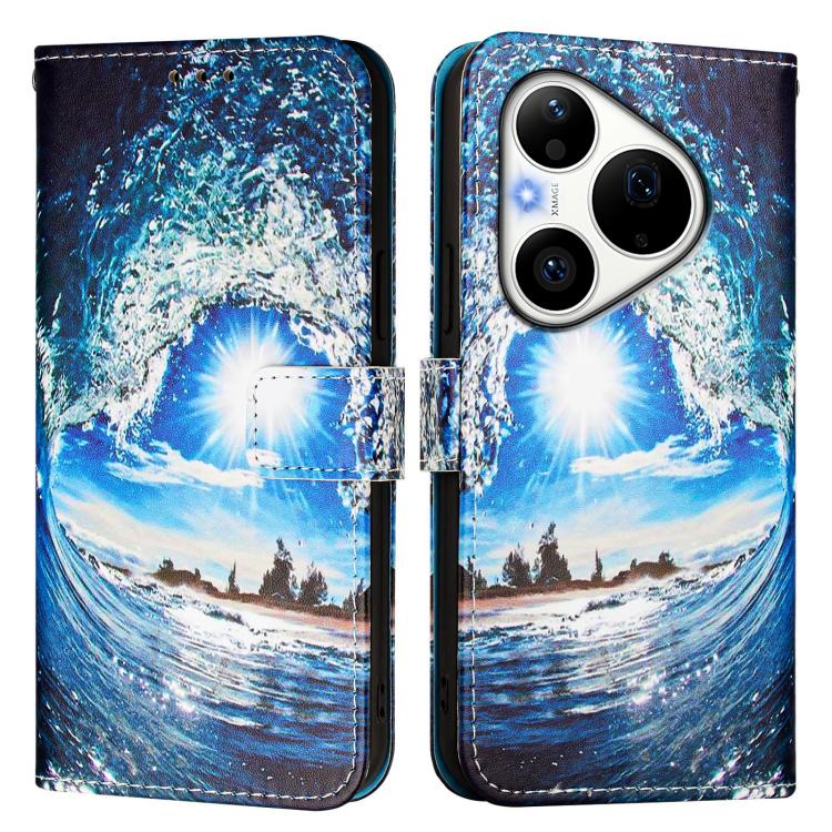 For Huawei Pura 90 Pro Colored Drawing Pattern Plain Weave Leather Phone Case