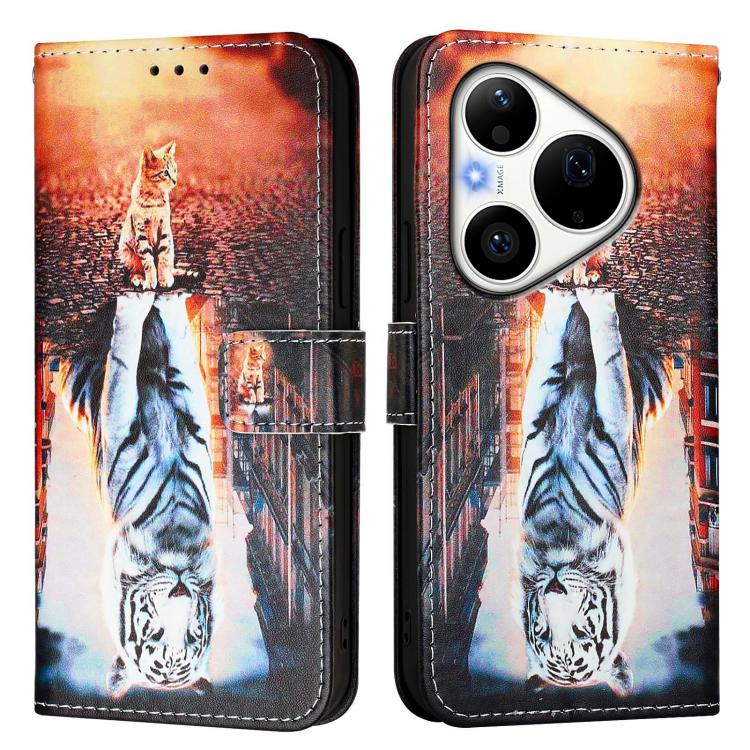 For Huawei Pura 90 Pro Colored Drawing Pattern Plain Weave Leather Phone Case