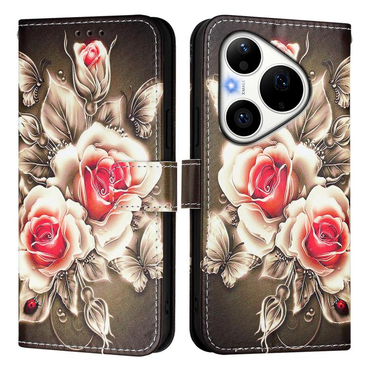 For Huawei Pura 90 Pro Colored Drawing Pattern Plain Weave Leather Phone Case
