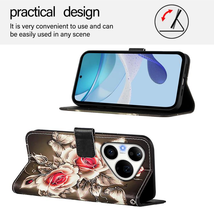 For Huawei Pura 90 Pro Colored Drawing Pattern Plain Weave Leather Phone Case