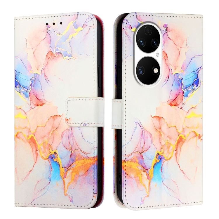 For Huawei P50 Pro PT003 Marble Pattern Flip Leather Phone Case