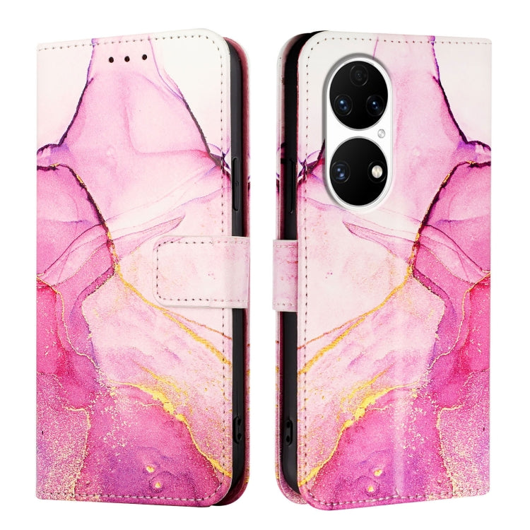For Huawei P50 Pro PT003 Marble Pattern Flip Leather Phone Case