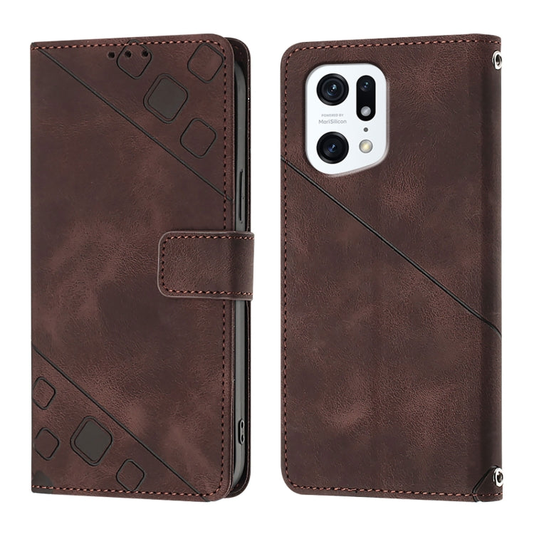 For OPPO Find X5 Skin-feel Embossed Leather Phone Case
