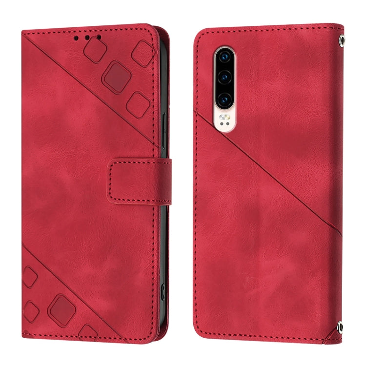 For Huawei P30 Skin Feel Embossed Leather Phone Case