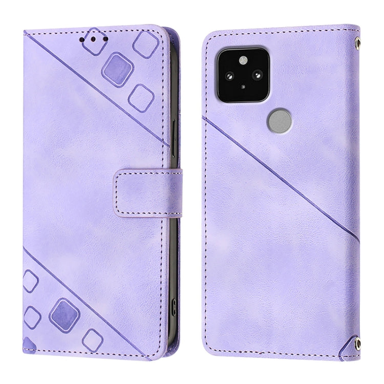 For Google Pixel 5 Skin-feel Embossed Leather Phone Case