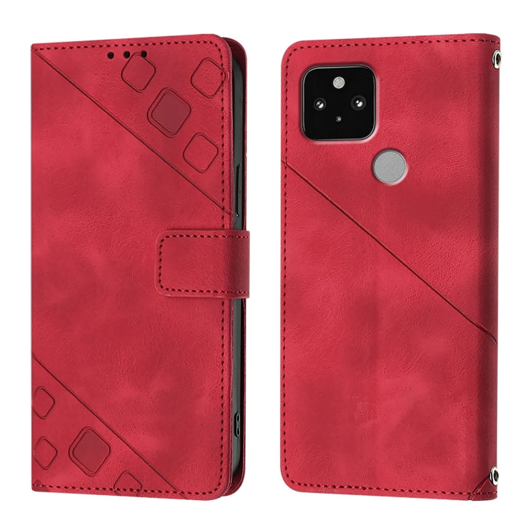 For Google Pixel 5 Skin-feel Embossed Leather Phone Case