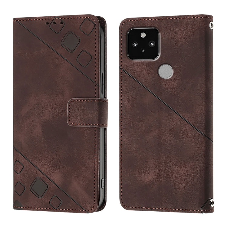For Google Pixel 5 Skin-feel Embossed Leather Phone Case