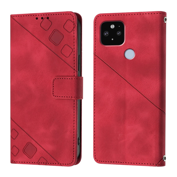 For Google Pixel 5 XL / Pixel 4a 5G Skin-feel Embossed Leather Phone Case