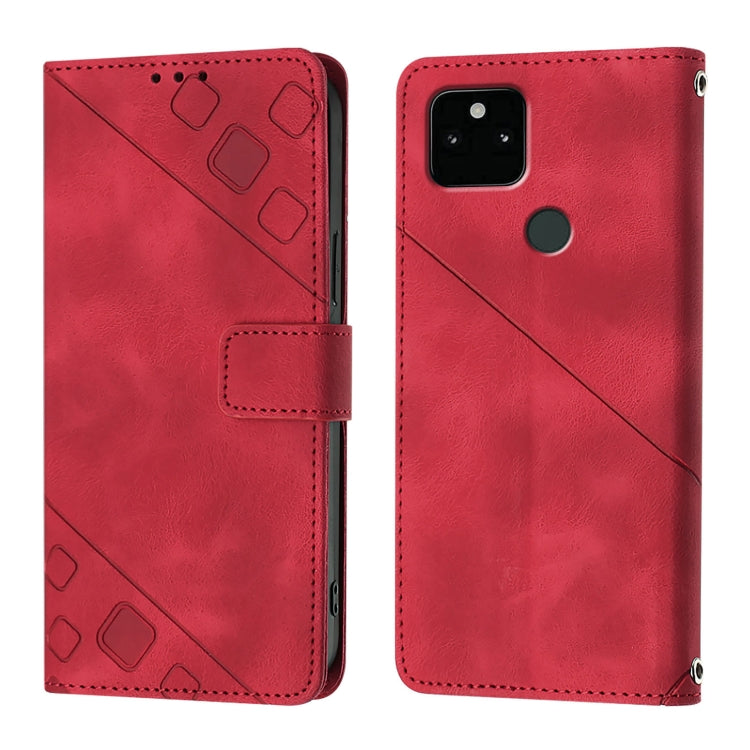 For Google Pixel 5a Skin-feel Embossed Leather Phone Case