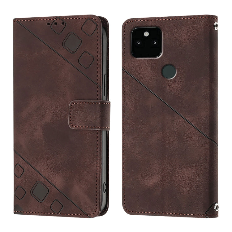 For Google Pixel 5a Skin-feel Embossed Leather Phone Case