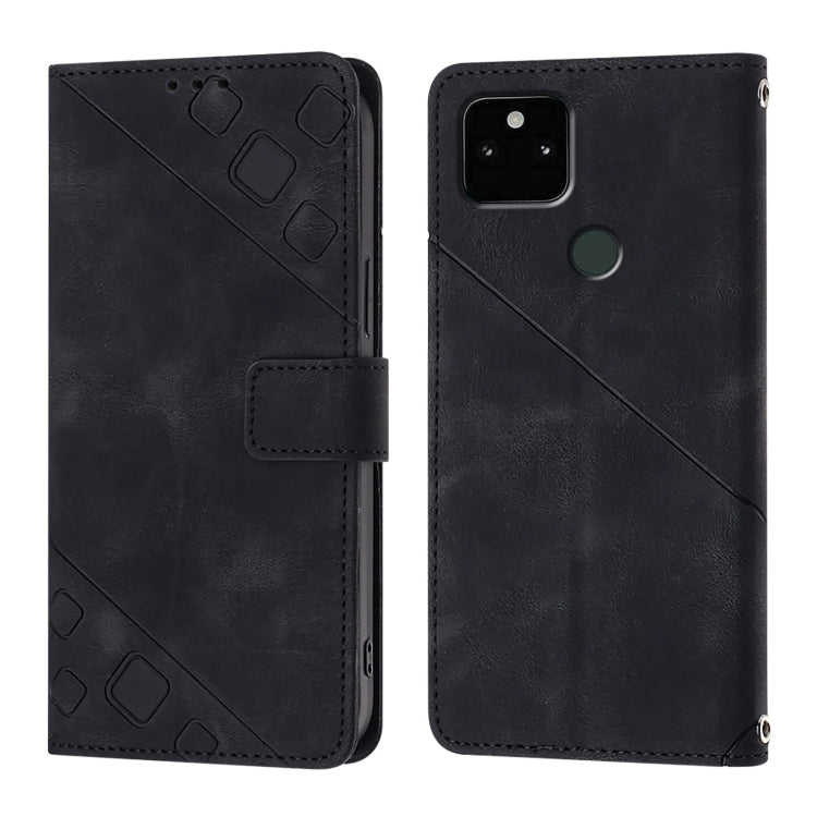 For Google Pixel 5a Skin-feel Embossed Leather Phone Case
