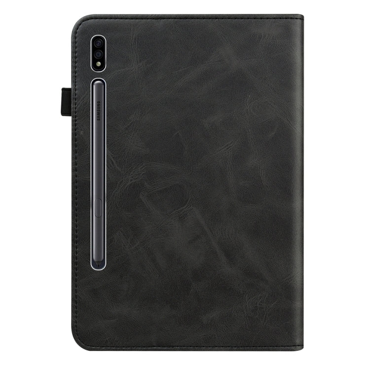For Samsung Galaxy Tab S7 / S8 Solid Color Stripe Embossed Leather Tablet Case