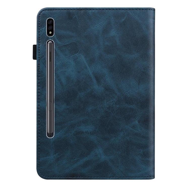 For Samsung Galaxy Tab S7 / S8 Solid Color Stripe Embossed Leather Tablet Case