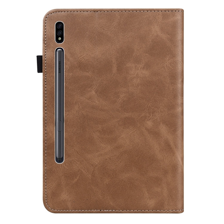 For Samsung Galaxy Tab S7 / S8 Solid Color Stripe Embossed Leather Tablet Case