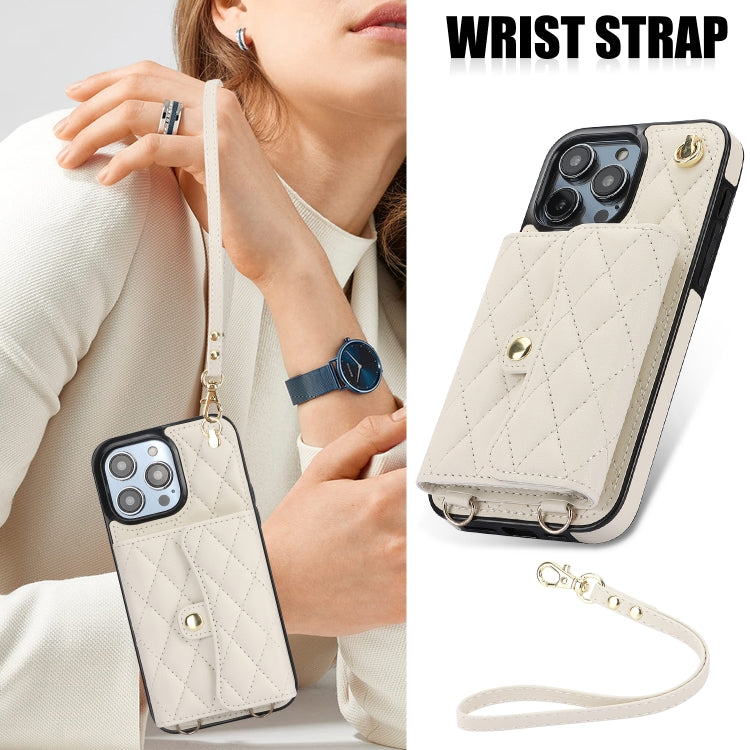 For iPhone 16 Pro Max Crossbody Rhombic Horizontal Wallet Leather Phone Case