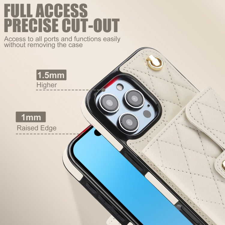 For iPhone 16 Pro Max Crossbody Rhombic Horizontal Wallet Leather Phone Case