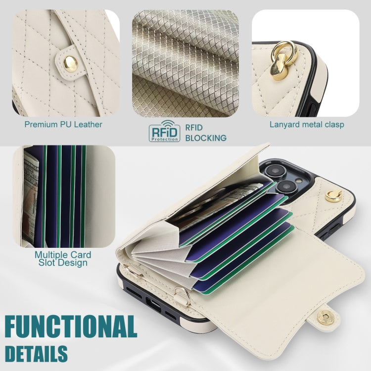 For iPhone 16 Pro Max Crossbody Rhombic Horizontal Wallet Leather Phone Case