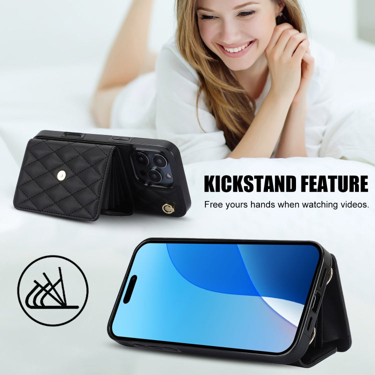 For iPhone 16 Pro Max Crossbody Rhombic Horizontal Wallet Leather Phone Case