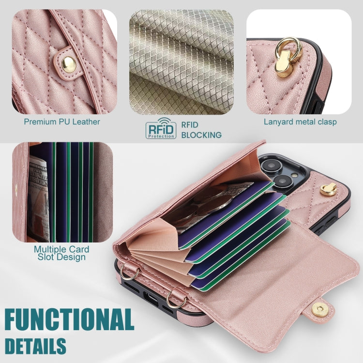 For iPhone 16 Pro Max Crossbody Rhombic Horizontal Wallet Leather Phone Case