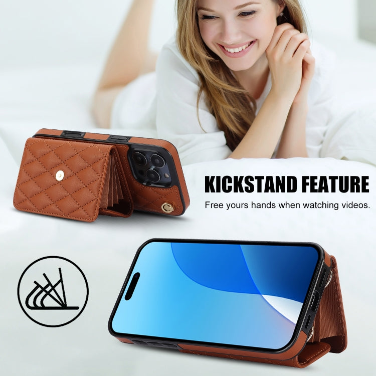 For iPhone 16 Pro Max Crossbody Rhombic Horizontal Wallet Leather Phone Case