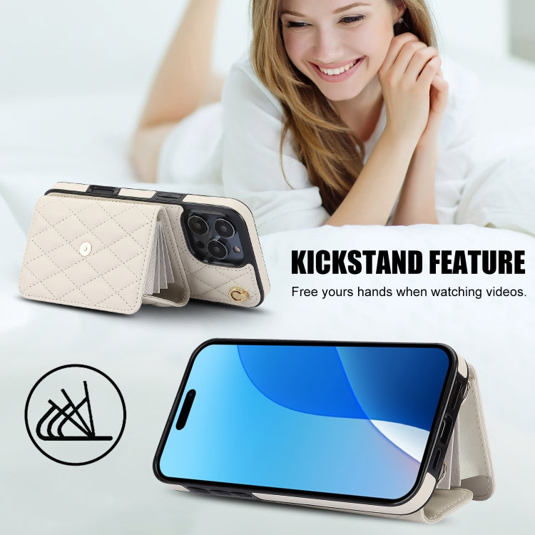 For iPhone 16 Pro Crossbody Rhombic Horizontal Wallet Leather Phone Case