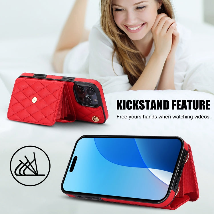 For iPhone 16 Pro Crossbody Rhombic Horizontal Wallet Leather Phone Case