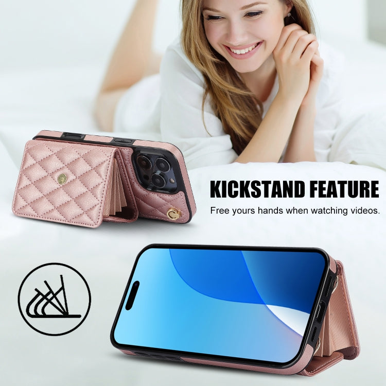 For iPhone 16 Pro Crossbody Rhombic Horizontal Wallet Leather Phone Case