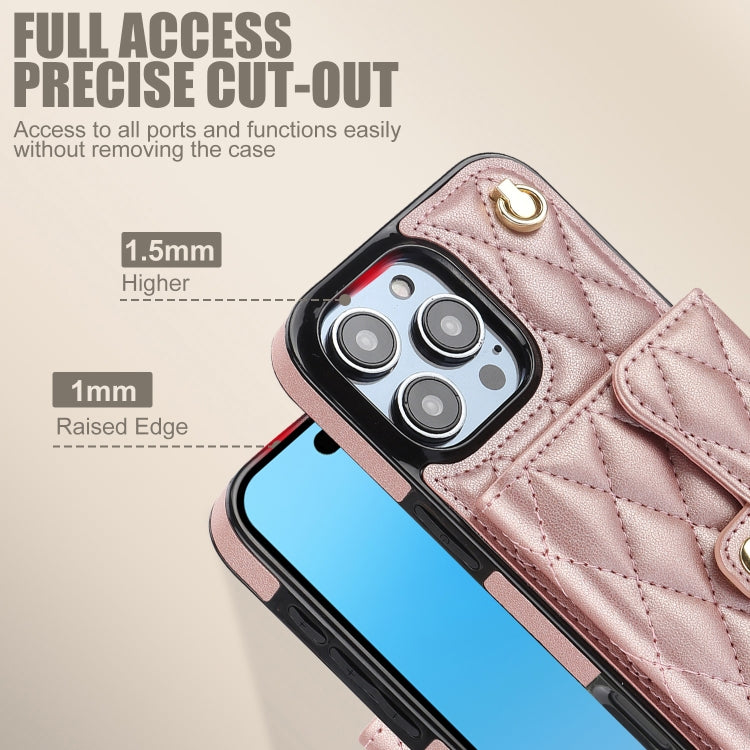 For iPhone 16 Pro Crossbody Rhombic Horizontal Wallet Leather Phone Case