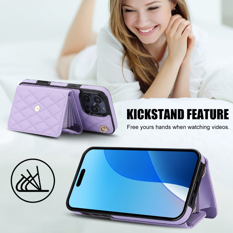 For iPhone 16 Pro Crossbody Rhombic Horizontal Wallet Leather Phone Case