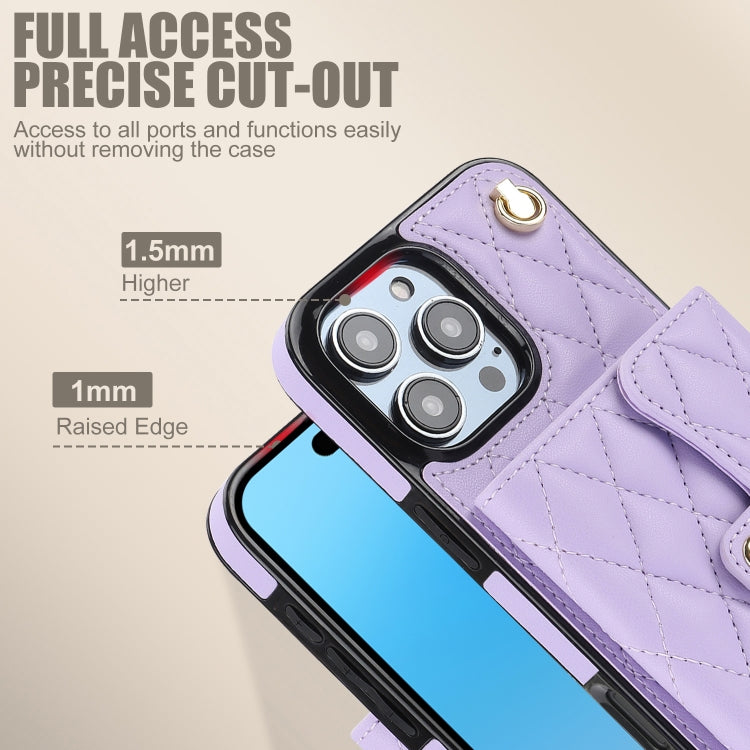 For iPhone 16 Pro Crossbody Rhombic Horizontal Wallet Leather Phone Case