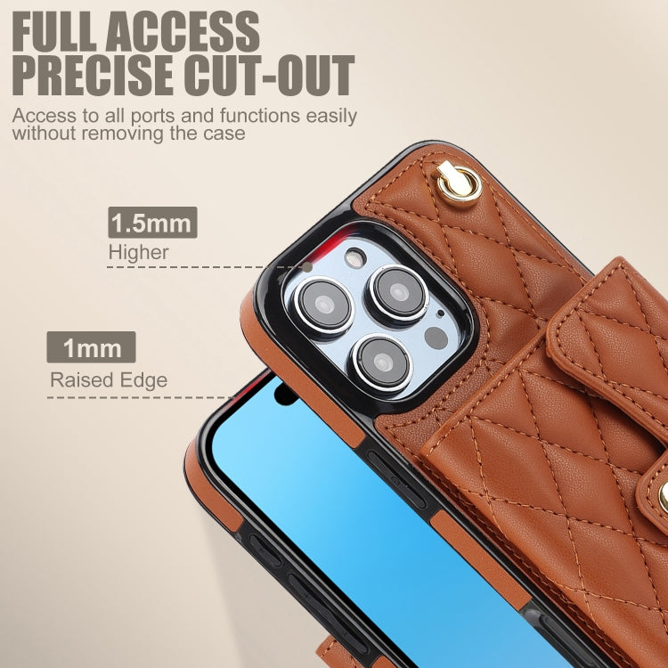 For iPhone 16 Pro Crossbody Rhombic Horizontal Wallet Leather Phone Case